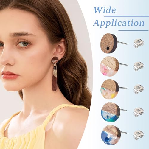 30 st. Hars Houten Oorbellen Posts 10mm Platte Ronde Houten Oorbellen Oorbellen Pin met oormoeren voor Dangle oorbellen sieraden maken 5