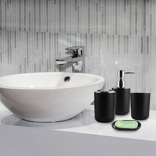 Badkamer Accessoires Set, 6 stuks, Zeepdispenser, Zeepbakje, Tandenborstelhouder, Aanrechtbeker, Toiletborstelhouder, Prullenbak, Badkamer Set (Zwart) 4