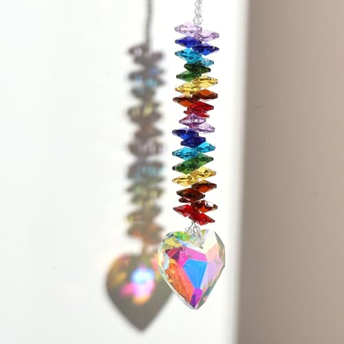 Hangen Crystal Sun Catcher Prism met hart bal kralen voor binnen / buiten venster Home Car Garden verjaardag feest decor Vrouwen, 7-kleuren 4