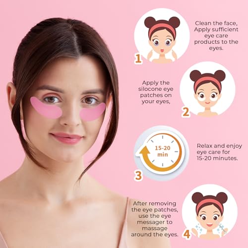 2 paar oogbeschermers, Herbruikbare oogkussens, siliconen ooglapjes, milieuvriendelijke oogkussens met metalen oogcrème applicator, verwijderen donkere cirkels, verminderen rimpels en fijne lijnen