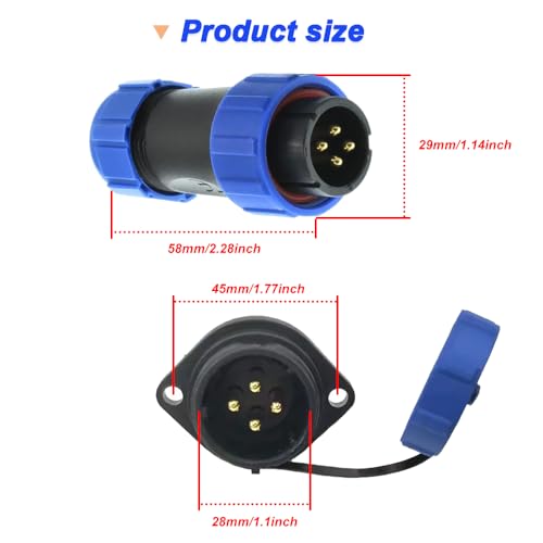 SP21 4 Pin Socket voor 21mm Panel Mount, IP67 Waterdichte Ronde Kabel 12V 30A Plug Socket voor DC Output BLUETTI (4 Packs, Plug and Bushing) 3