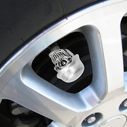 4Pcs/Set Valve Caps, Schedel type Valve Caps met Rubber Ring Universeel voor auto's Fietsen SUV's Vrachtwagens Fietsmotor (ABS + Koper)(Zilver)