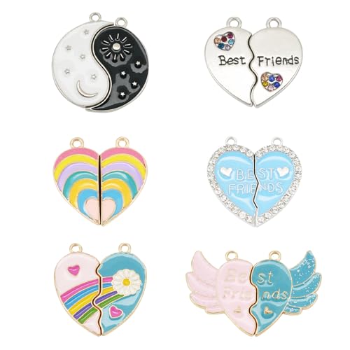 6 Paren Heart Friendship Hangers Emaill Rainbow Matching Heart Hangers Beste vrienden Dangle Charms Hart Split hangers voor DIY ketting sieraden maken, Emaill, Emaill