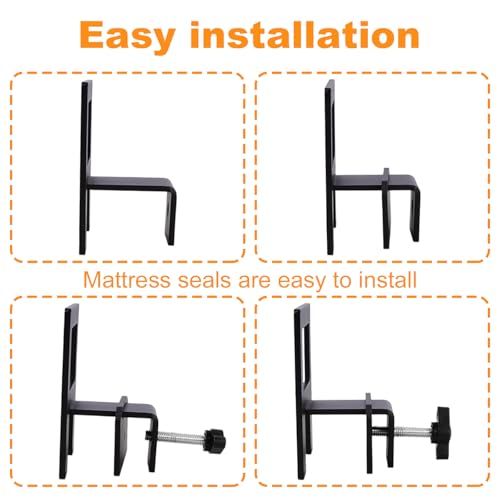 Verpakking van 6 antislip matraszegels, verstelbaar hoofd en voetbord voor metalen bedframes, zijmatrashouders, zwart (A) 4