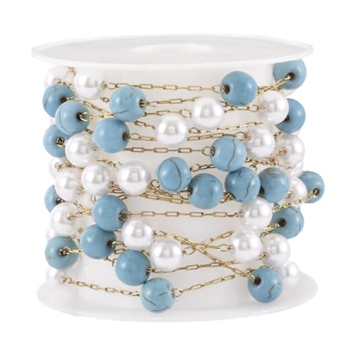 Synthetische Turquoise & Glazen kralen ketting Link Kabel Kettingen onafgemaakte sieraden ketting met imitatie parel kralen voor DIY ketting armband sieraden maken