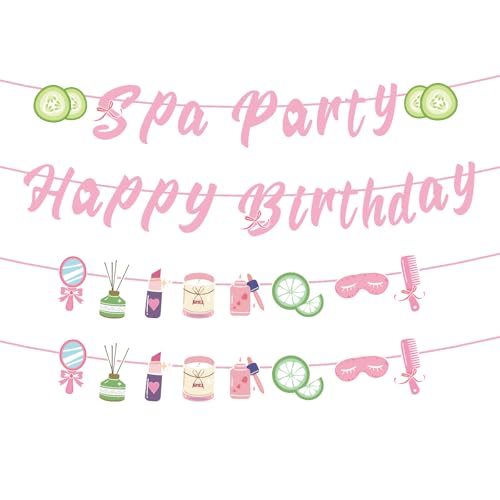 Spa Party Decoraties, vooraf samengesteld Roze Gelukkige Verjaardag Banner Perfect voor meisjes Vrouwen Spa Dag Logement partijen Slaap partijen of make-up thema verjaardag partij leveringen