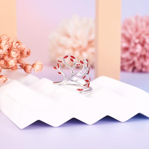 925 Sterling Zilveren Ring met Emaill Bladeren Boom van het Leven Manchet Open verstelbare Ring grootte Q voor Valentijnsdag voor vrouwen sieraden geschenken (grootte 8) 5