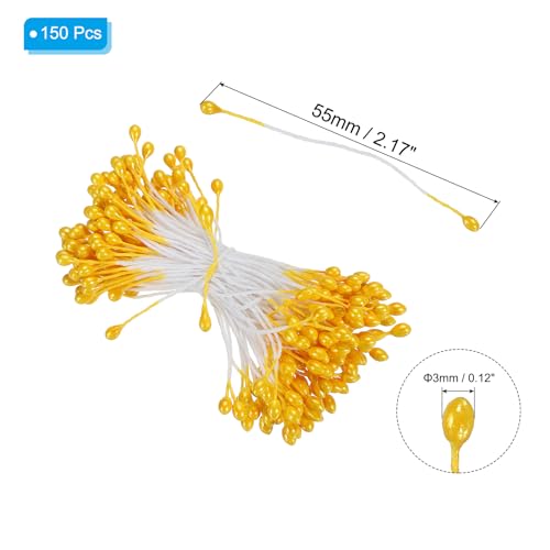 3mm Dubbele hoofden Flower Stamen, 150S Kunstbloem Stamen Pistil Matte Parel Bloemen Stamen voor DIY kerstkaart bruiloft decoratie, oranje geel