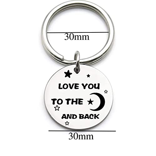 Love You To The Moon And Back Keychain Inspirational Lovers Paren Echtgenoot Vrouw Mom Keychain Hanger Gift Birthday Monday Christmas Gift, Silver, M, siliver