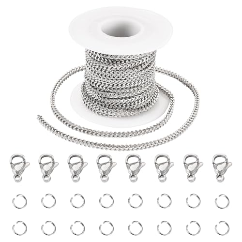 5M roestvrij stalen curb ketting 5x3x3mm ongelaste getwiste metalen slang ketting ketting maken Kit met Jump Rings Klauw sluitingen voor DIY armband sieraden maken