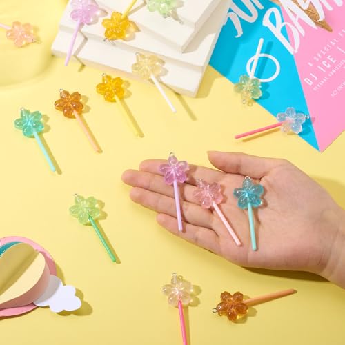 16 st Flower Magic Stick Hars Hangers Luminous Magic Wand Cherry Blossoms Lollipops Bedels met lusjes Opaque Bloemen Dangle Zoek voor oorbellen sieraden maken, Hars, Hars 5
