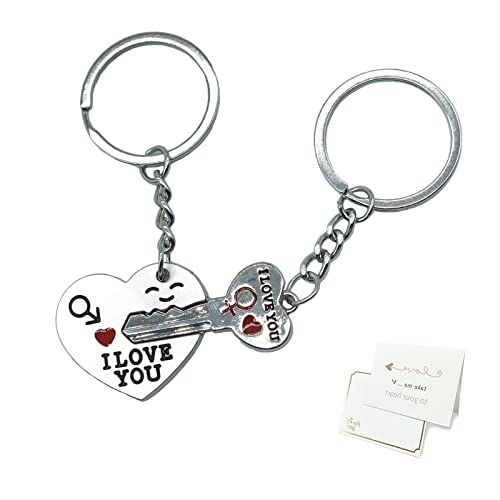 Love Couples Keychains, Set van 2 Romantic I love you Heart Gepersonaliseerde Keychains Koppels Keychain paar cadeaus voor hem en haar geliefden, zilver, One Size, zilver