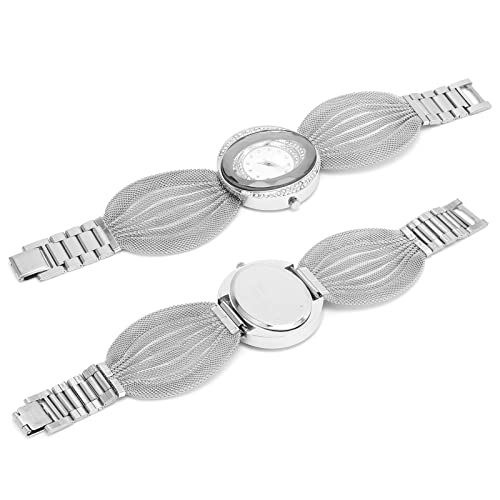 Modieuze dames horloge met brede mesh band, dames mode horloge analoge quartz horloges dames casual polshorloge roestvrij staal mesband, Quartz glanzende elegante polshorloge voor vrouwen(zilver) 5