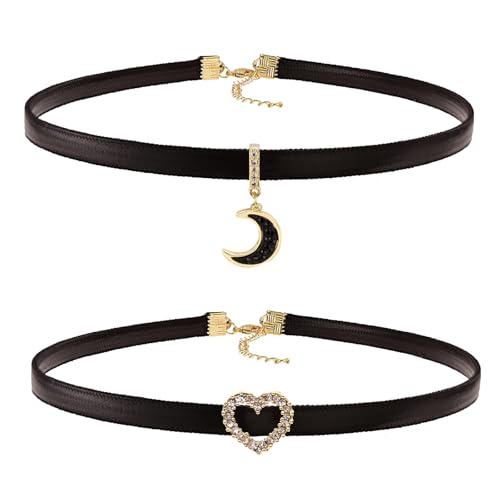 dames 2 stukken hart maan ketting Faux lederen verstelbare ketting voor vrouwen meisjes Faux lederen no edelsteen, Faux leder, geen edelsteen