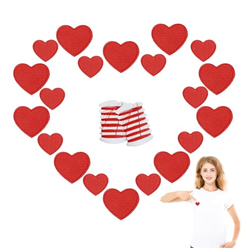 Strijkijzer op patches voor kleding, 20 stuks Cute Mini Red Heart Patch Iron On geborduurd Naai Patches voor kleding hoed sokken Jeans met naald en draad set