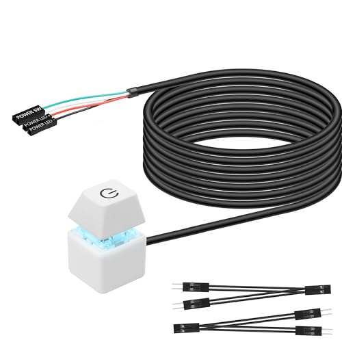 Desktop Computer Power Switch Externe Remote Start Computer Moederbord Aan/uit Schakelknop Uitbreiding 1.8M/5.9FT Cord met LED Light-White