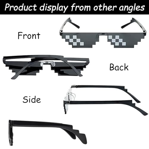 Pixel glazen Pack van 3 Pixels Mozaïek glazen Grappige glazen Party glazen Grappige zonnebril Thug Life Glazen Cool zonnebril voor Party Fancy Dress Photo Props Black Unisex 4