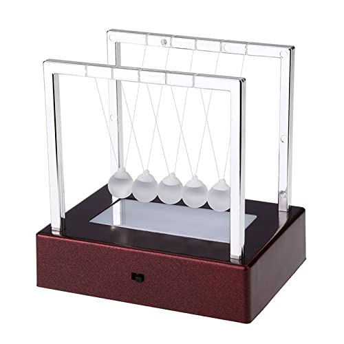 Newton Cradle Balance Balls Spel 5 Glass Ball Pendulum, Kleurrijke LED licht Pendulum ballen met basisbalans Fysica Pendulums, Stress verminderen speelgoed ornament, 12x9x12cm