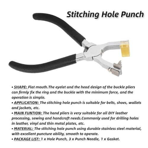 Leer Punch Tang, Stainless Steel Stitching Hole Punch Flat Mondtang Beiteltang Leren Handgereedschappen 4