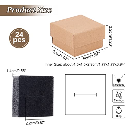 24 stuks Kraft Bruin Vierkant Karton sieraden ringen dozen Papier Retail Geschenkdoos Juwelen Doos voor Kerstmis Anniversaries Bruiloften Verjaardagen Cadeaus Sieraden Display, 5 x 5 x 3 3
