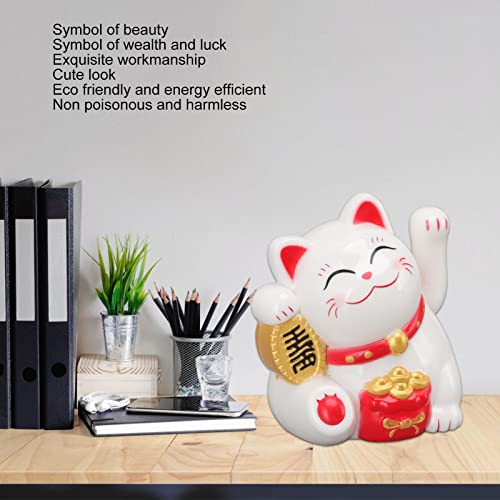 Fortune Lucky Cat Chinese decoratie Swaying Arm Zonnelicht inductiebeeld Figurine voor Home Car Ornaments (Sit Sideways White) 5