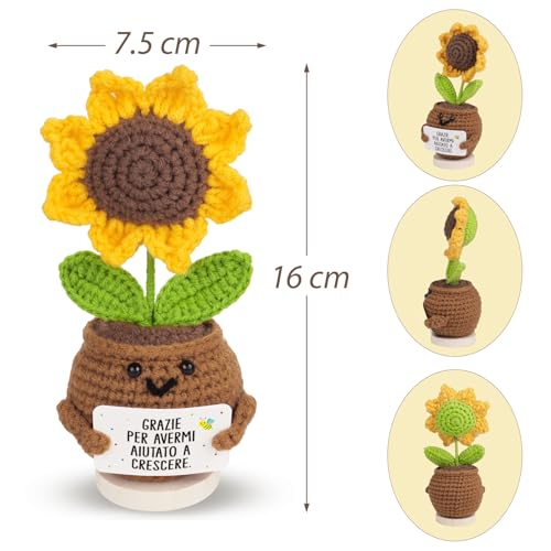 Italiaanse leraar geschenken Zonnebloem haak pop met Graze Card per AVERMI AIUTATO A CRESCERE 11 x 5 cm