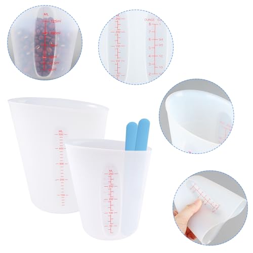 2 stuks Siliconen meetbekers 250ml/500ml, Grote Siliconen meetbeker Epoxyhars, Meetbekertjes met meting voor handwerk, Siliconen meetbeker, Epoxy Resin keukenvormen voor DIY Craft 5