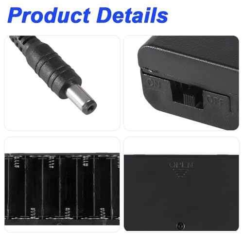 8 x AA Batterijhouders met DC Switch, 8 x Zwarte AA Batterij Slots met Aan/Uit Schakelhoes en 2.1mm x 5.5mm DC Plug met Schroef, Schroevendraaier (4 Pack) 5