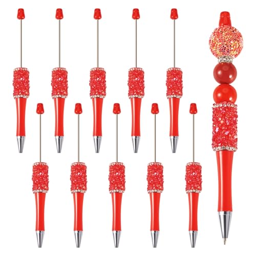 10 stuks kristallen kralenpennen bulk plastic balpennen bling diamant strass schacht kralen pen voor hogere school kantoor ambachtelijke voordelen, rood