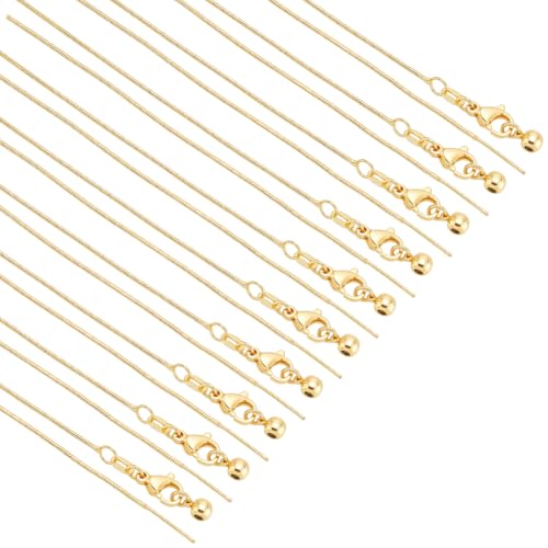12 stuks messing ronde lankenketting, echt 18K vergulde kettingalsketting 45,7 cm / 17,9 inch, verstelbare schuifnetten voor het maken van sieraden en doe-het-zelfprojecten