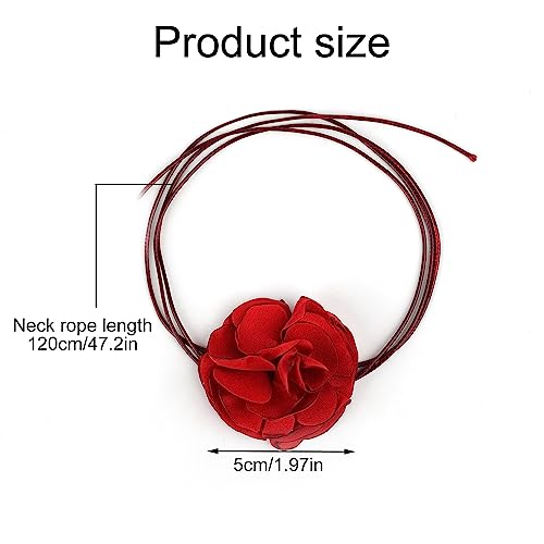 Vintage Bloemen Choker, Boho Bloemen Ketting Verstelbare Stof Rose Ketting voor Vrouwen Meisjes Bruid Bruid Verjaardag (Rode), Stof