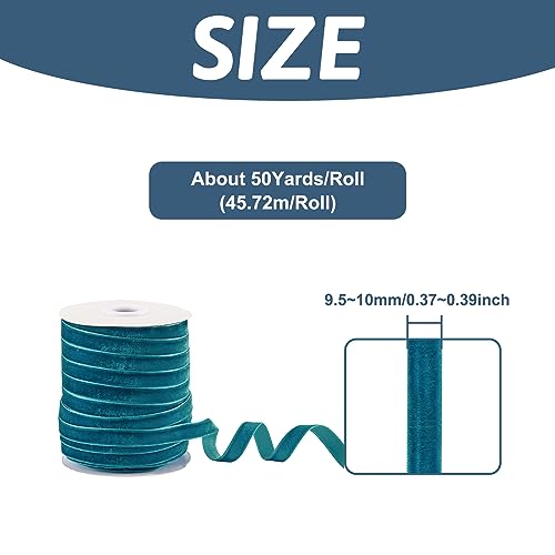 50 Yards Single Face Velvet Ribbon 3/8 Inch 10mm Velvet Ribbon Spool voor Gift Wrapping Hair Bow Clip Naaien van bruiloft Decoratie (Donkere cyaan) 3