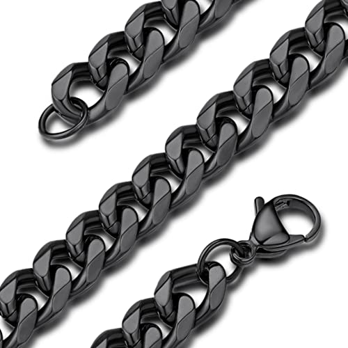 sieraden 9mm Curb Heren ketting, zwart plat Cubaanse Link voor mannen, 316L roestvrij staal sieraden 18' 22' 26' 28' 30inch