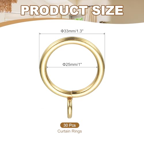 1 Inch Binnendiameter gordijn Rod ringen met ogen, 30 stuks metalen gordijn Ring voor gordijn Rods Hoop Pennen, Goud Kleur