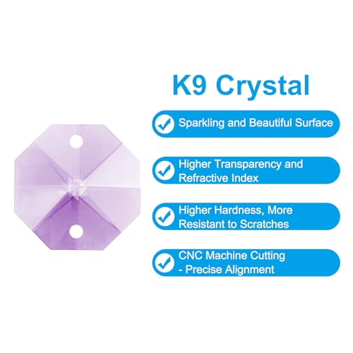 K9 Crystal Octagonale Kralen 2 Hole Hangers 60st 14mm Kroonluchter Prism Onderdelen Ornamenten Hangende Kralen voor DIY Ambachten Decoratie Licht Paars 3