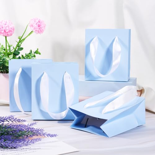 6 stuks tas met lint handvat Kraft Paper Shopping Bags Portable Cadeautas voor kleine zakelijke partij verjaardag bruidsdouche 2.36x4.33x5.12inch (blauw) 4