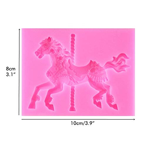 Siliconen Vorm 3D Carrousel Horse Chocolate Vorm Ice Cube Vorm Non-stick Fondant Vorm voor het decoreren van Cake, Chocolade, Candy, Geel, Bak keuken