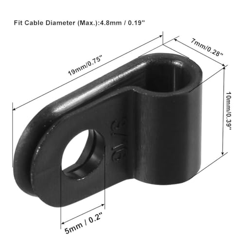 20st Nylon R Type Kabelklemmen, 4.8mm Plastic Kabelklem, Assortiment Kit Bevestiging Plastic Draadklemmen voor Kabelbeheer Kabelbeheer, Zwarte UC-0.5