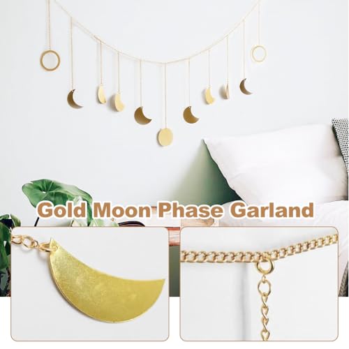 Maanfasen Wanddecoratie Goudglans Metaal Maan Fase Garland Boho Wall Decor esthetische muur hangende decoratie voor slaapkamer woonkamer kinderkamer 3