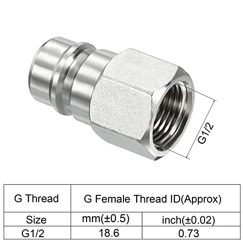 Hydraulische Quick Connect Coupler, 1 Pack Carbon Steel G1/2 Female 0.8" OD Pipe Fitting Plug Adapter voor Bouw Landbouw, Zilver 3