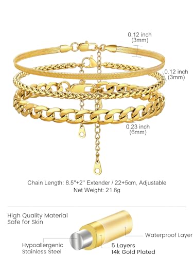 3 stuks Dames Curb ketting Enkel ketting zilver goud zwart roestvrij staal verstelbaar 3 stuks Zomer strand Barefoot enkel kettingen 22 cm + 5 cm 5