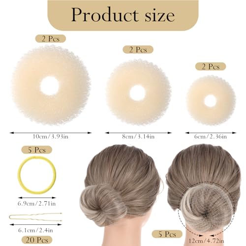Donut Hair Maker Set, 6 Donut Makers, 5 Onzichtbare Netten, 5 Pompomen, 20 U-Shaped Clips voor kinderen, meisjes en vrouwen
