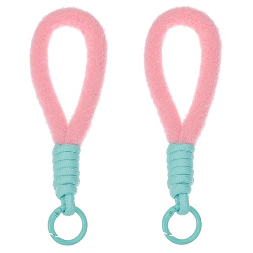 Macrame sleutelhanger polsband, 2 stuks Plush sleutelhanger armband leuke polsband sleutelhanger pols Lanyard sleutelhanger houder voor vrouwen sleutels mobiele telefoon