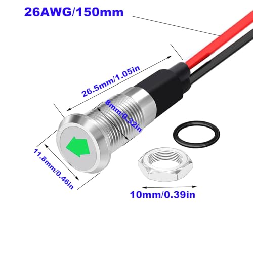 12-24 V 8 mm DC LED-indicator Metalen LED-indicatorlamp 12 V voor bestelwagen, boot en andere universele voertuigen (groen)