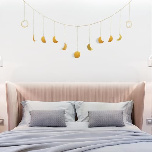Maanfasen Wanddecoratie Goudglans Metaal Maan Fase Garland Boho Wall Decor esthetische muur hangende decoratie voor slaapkamer woonkamer kinderkamer