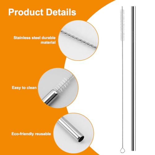 6 st Roestvrij stalen riemen, 1cm extra breed en 30cm lange herbruikbare straws Roestvrij staal met 2 reinigingsborstels, Eco-vriendelijk, Wasbaar, Ideaal voor gladheid, Milkshakes 3