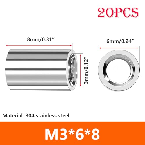 20 st Ronde Koppelmoeren, M3 x 6 x 8 mm lange Rod Noten, Ronde Lange Noten voor draadstoken, Bolts