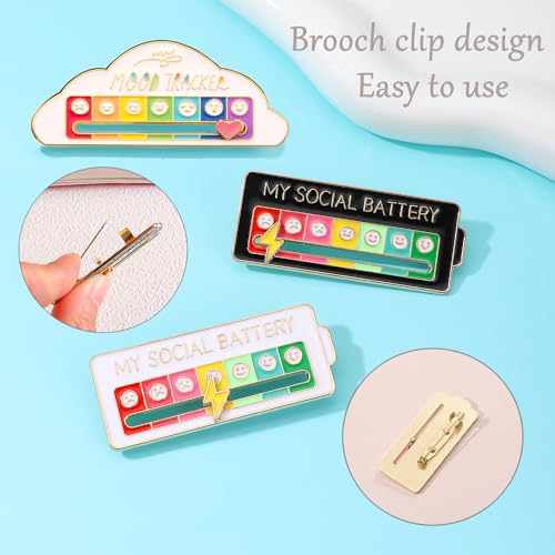 2Pcs Mijn sociale batterij en 1Pcs Mood Tracker, Mijn sociale batterij Pin Mood conversie Brooch Pin 7 Days Mood Pin Badge Cute Creative Expression Pin Brooch voor mannen, metaal 3