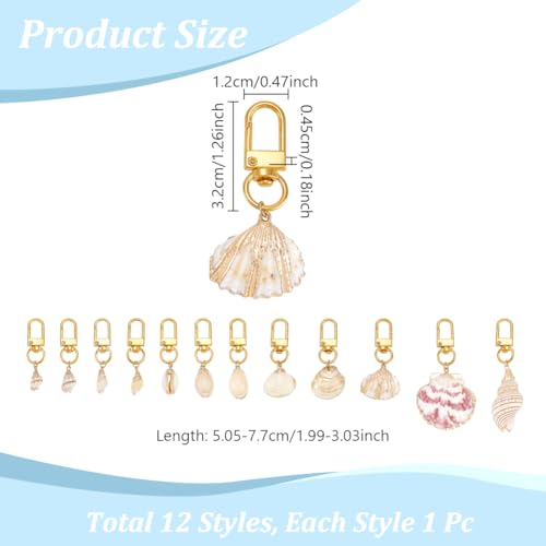 12st 12 Styles Strand Key Chains, 5-7,5 cm Accessoires Sleutelhanger, Autosleutel Shell Rugzak, Portemonnee, Gepersonaliseerde Gifts, Goud