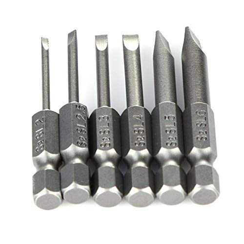 Slotted Schroevendraaier Bits 6PCS 2-6mm Platkop Schroevendraaier Bits S2 Legering Staal Magneetkop Hexagon Shank Schroevendraaier Boringset 50mm SILVER 5